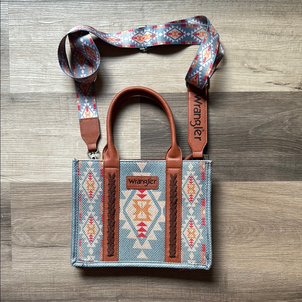 Wrangler Blue Tote Bag with Geometric Pattern